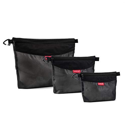 pack all 3 Pcs Water-resistant Material Zipper Pouch Set, Mesh Zipper Bags for Storage, Travel, Office (Black) - color: Black, size: Set