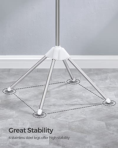 SONGMICS Clothes Drying Rack, 59-Inch Folding Laundry Drying Rack with 3 Rotatable Arms for Hangers, 4 Legs, Stainless Steel, for 27 Pieces of Clothes, White and Silver ULLR510W01 - color: White + Silver, style: 1-Tier