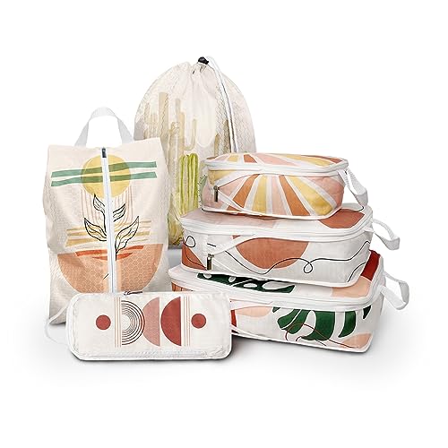 6 Pcs Compression Packing Cubes, Packing Cubes for Travel, Waterproof Luggage Organizer Bags Set, Cute Packaging Cubes for Women Kids Backpack Carry-Ons - color: Boho, size: 6 Set