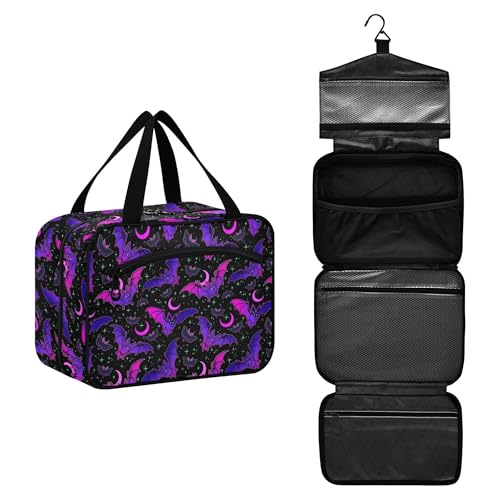 MNSRUU Hanging Toiletry Bags for Women Travel, Gothic Purple Bat Gothic Toiletry Organizer Portable Travel Toiletry Bags Clear Wash Bags Makeup Bag Cosmetic Bag - color: Skulls 218