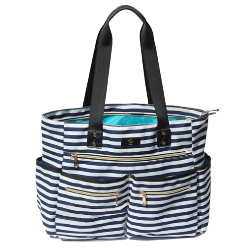 Weekender Bag Carry On Bag Overnight Tote Travel Duffle with 13 Pockets for Travel,Work，Gym,Beach,Teacher,Nurse - color: Navy white