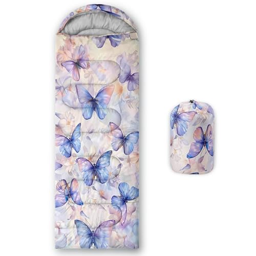 Kids Sleeping Bag for Boys Girls,Western Cowboy Print-Lightweight Warm Portable Outdoor Indoor-Waterproof Cold Weather Resistant Sleeping Bag for Camping Hiking - color: Butterfly-2