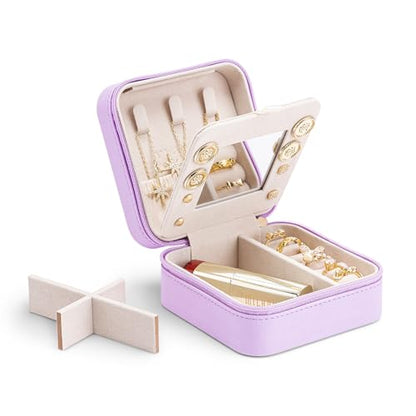 Vlando Small Travel Jewelry Box Organizer - Mirrored Carry-on Jewelries Necklaces Rings Earrings Necklace Storage Case, Purple - color: a. Purple