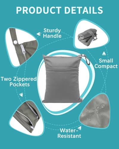 babygoal Wet Dry Bags 3 Pack, Waterproof Reusable Travel Bags for Swimsuits, Baby Cloth Diapers, Beach, Pool, Gym Bag & Wet Clothes with 2 Pockets L-BWG - color: 01 Black&Grey&White