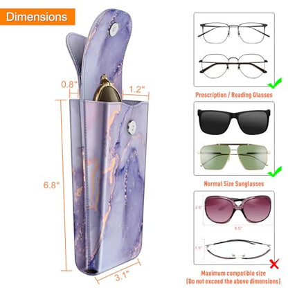 FINTIE Double Glasses Case with Carabiner Hook, Portable Vegan Leather Eyeglass Case Anti-scratch Sunglasses Pouch - color: Lilac Marble