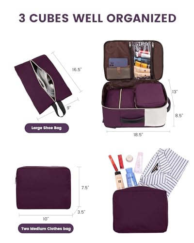 LOVEVOOK 40L Large Travel Backpack for Women, Flight Approved, Waterproof, TSA Compliant, Fits 17.3'' Laptop, 17 Pockets, 3 Packing Cubes - color: Beige-dark Purple-black, size: 40L-17.3 Inch-4Pcs