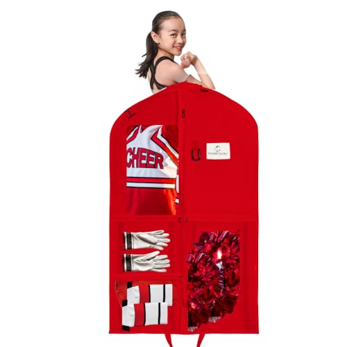 Waterproof Hanging Garment Bag 40 inch Clothes Bag with Gusset, 5 Pockets Side Zip for Dance Costumes Sports Skating Theatre Pageants Cheer Cosplay Kendall Country (Candy Apple Red, 40 inch) - color: Candy Apple Red, size: 40 inch