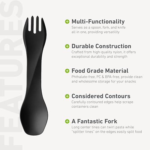 humangear GoBites Uno | Travel & Camping Utensils | Portable & Convertible Dining Ware | Multi-Functional Spork, Black - color: Black