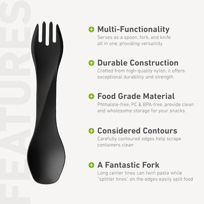 humangear GoBites Uno | Travel & Camping Utensils | Portable & Convertible Dining Ware | Multi-Functional Spork, Black - color: Black