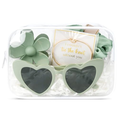 DEEKA 5 Pcs Bridesmaid Proposal Bag Set Gift Clear Makeup Toiletry Bag Bachelorette Party Favors Sunglasses Flower Claw Clips Scrunchies Knot Bracelets Bridal Wedding Party Gifts (Sage Green) - color: Sage Green(Flower Claw Clip), size: 1 Set