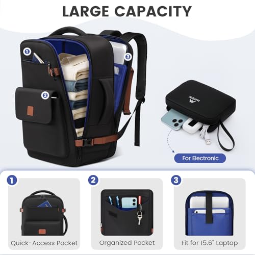 MATEIN Personal Item Backpack 18x14x8 for Frontier, Underseat Travel Backpack with Water Bottle Holder Fit 15.6" Laptops, TSA Approved Luggage Bag with Shoe Compartment for Airlines, 2 Pcs Set - color: Black