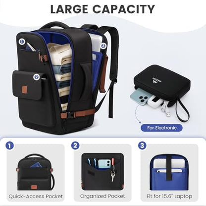 MATEIN Personal Item Backpack 18x14x8 for Frontier, Underseat Travel Backpack with Water Bottle Holder Fit 15.6" Laptops, TSA Approved Luggage Bag with Shoe Compartment for Airlines, 2 Pcs Set - color: Black