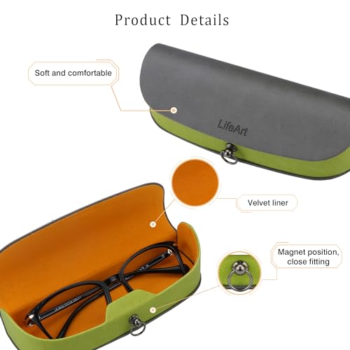 LifeArt Eyeglass Case Hard Shell, Portable Sunglass Case, Fashionable PU Leather Eyeglass Case, Lightweight - color: Banyuan_dark Grey