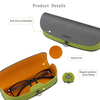 LifeArt Eyeglass Case Hard Shell, Portable Sunglass Case, Fashionable PU Leather Eyeglass Case, Lightweight - color: Banyuan_dark Grey