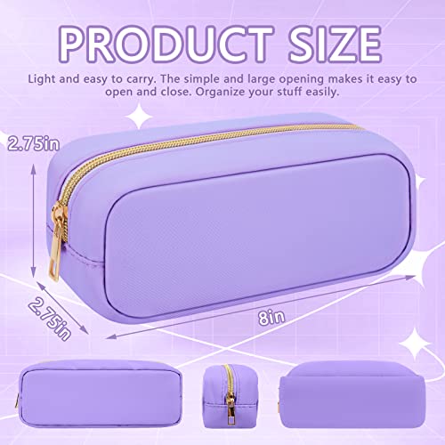 Preppy Nylon Makeup Bag, Slim Compact Pouch - Waterproof Zipper for Travel, Teens & Women (Purple) - color: Purple, size: Slim
