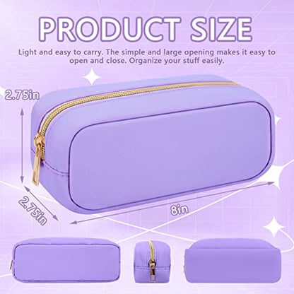 Preppy Nylon Makeup Bag, Slim Compact Pouch - Waterproof Zipper for Travel, Teens & Women (Purple) - color: Purple, size: Slim