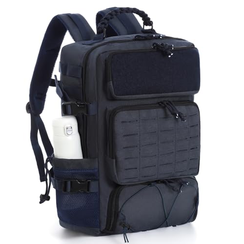 35l 1000D waterproof material,Tactical Backpack for Men and Women, Military Backpack with Shoe Compartment, Travel Hiking Hunting Gear Bag with Molle System, Blue - color: Navy Blue 35l