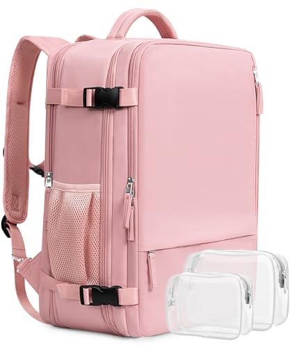 Beraliy Travel Backpack for Women, Airline Approved Bag, Carry On Waterproof Hiking Backpack, 16 inch Laptop Backpack, Overnight Bag, Pink - color: Pink, size: Large