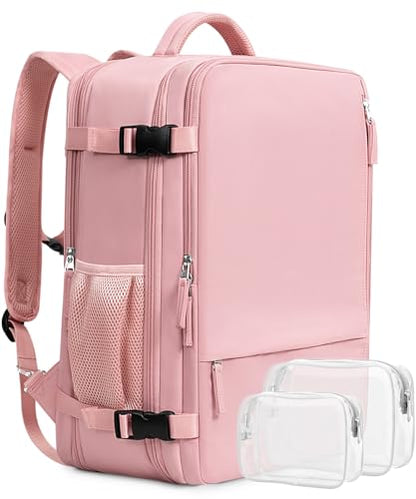 Beraliy Large Travel Backpack for Women, Personal Item Bag Airline Approved, Carry On Luggage, 17 inch Laptop Backpack, Waterproof Backpack, Hiking Backpack, Pink - color: Pink, size: X-Large