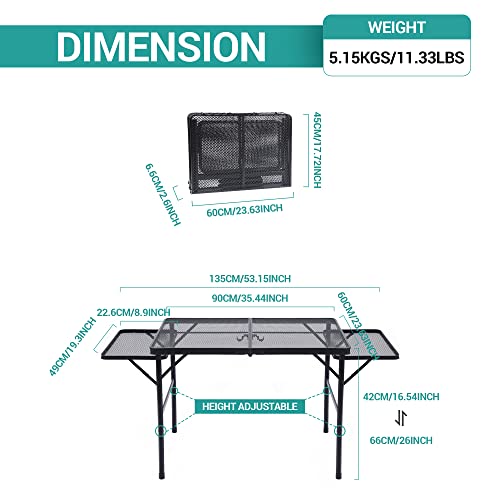 Nice C Folding Grill Table, Camping Tailgate Metal Table, 2 Tier Mesh Grill Station, with Metal Folding Adjustable Height&Width, Mesh Net, Carry Handle, for Outdoor