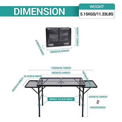 Nice C Folding Grill Table, Camping Tailgate Metal Table, 2 Tier Mesh Grill Station, with Metal Folding Adjustable Height&Width, Mesh Net, Carry Handle, for Outdoor