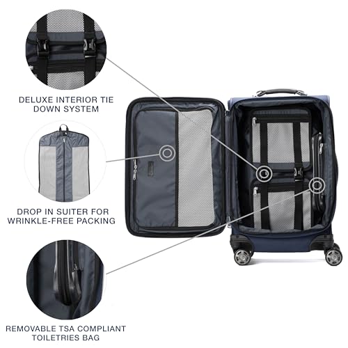 Travelpro Platinum Elite Softside Expandable Carry on Luggage, 8 Wheel Spinner Suitcase, USB Port, Suiter, Men and Women, Dark Blue, Carry On 21-Inch - color: Dark Blue, size: Carry-On 21-Inch
