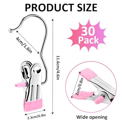 Boot Hangers for Closet,30 Pack Laundry Hooks with Clips,Stainless Steel Boot Hanger Clips,Portable Hangers Single Clip Space Saving Boot Clips for Hanging (Pink) - color: Pink