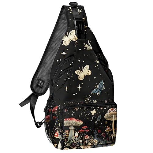 Mushroom Sling Bag Crossbody Sling Backpack for Women Men, Chest Bag Daypack Fanny Pack Cross Body Bag for Outdoors Hiking Traveling - color: Color 1