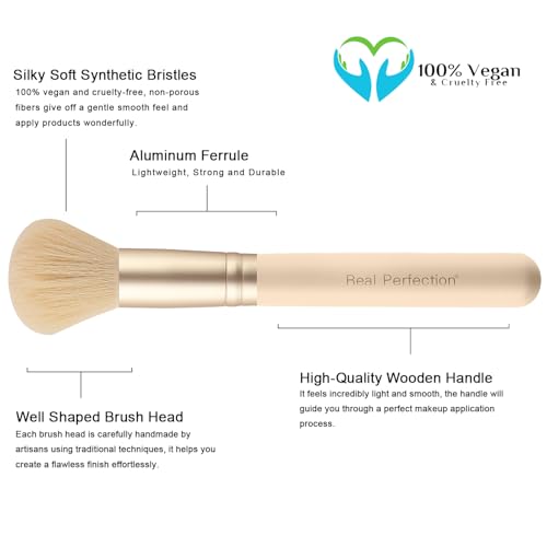 Real Perfection Makeup Brush Set 16 Pcs with 1 Eyebrow Razor Premium Synthetic Foundation Powder Concealers Eyeshadow Blush Makeup Brushes Make up Brushes Kit (Beige) - color: Beige
