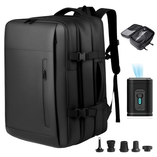Vacuum Backpack Travel with Pump, Expandable Vacuum Backpack with Air Compression System, Airback Vacpack TSA Lock Water Resistant Carry-On Luggage - color: Black1