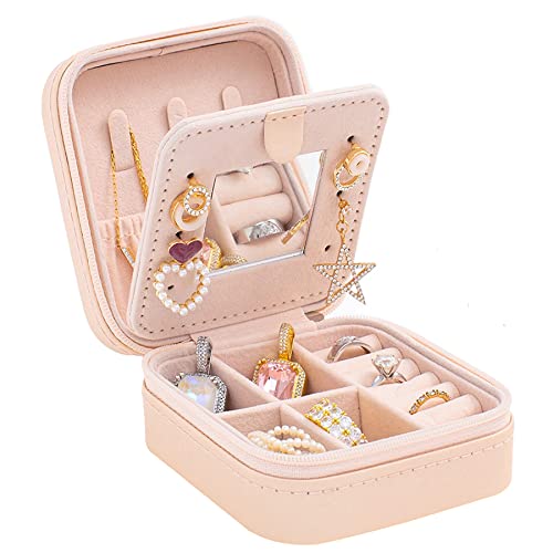 KElofoN Travel jewelry case Travel jewelry box Travel Jewelry Organizer Small box Gift for Girls Women with Mirror(Pink) - color: Pink