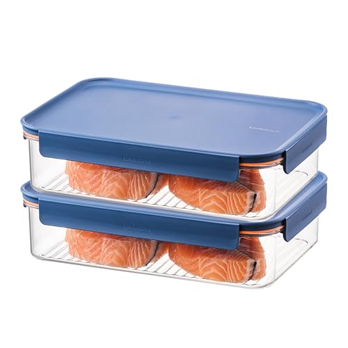 LocknLock Tritan Plastic Bisfree Modular Plus Food Storage Container Set, Lunch, Meal Prep, Stackable, BPA-Free, Leakproof, Freezer-Safe, 4 Pieces, 2 Boxes and 2 Lids, Navy, 2.1L - color: Navy, size: 4 set (2 containers & 2 Lids), 2100 ml