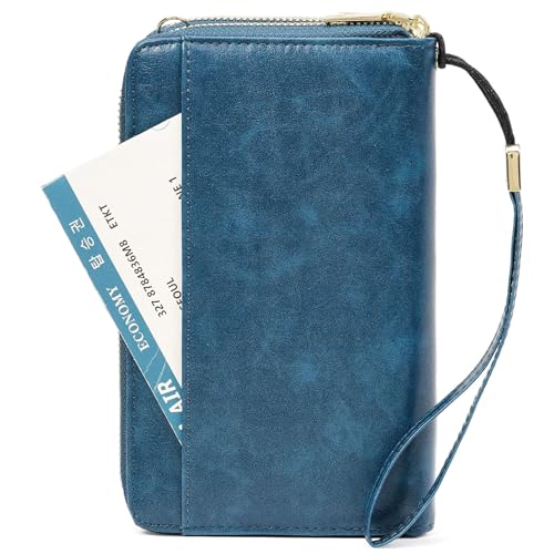 GOIACII Passport Wallet Travel Crossbody Bags for Women Wristlet Phone Purse Double Zip Vegan Leather Blue - color: A03 Blue