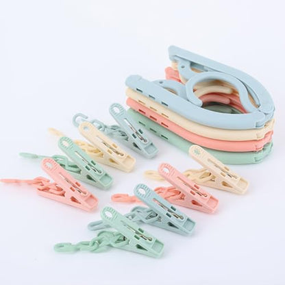 12 Pcs Foldable Travel Hangers with Clips, Plastic Hanger Folding Clothes Hangers Space Saving Clothes Hangers - Coat Hangers for Cruise Business Trip Travel - color: Light Color 12pcs With Clip