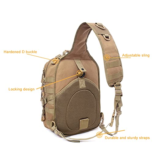 Men's Tactical Sling Bag Small Crossbody Backpack Military Rover Shoulder Pack Molle Assault Range Bag Camping Hunting - color: Brown