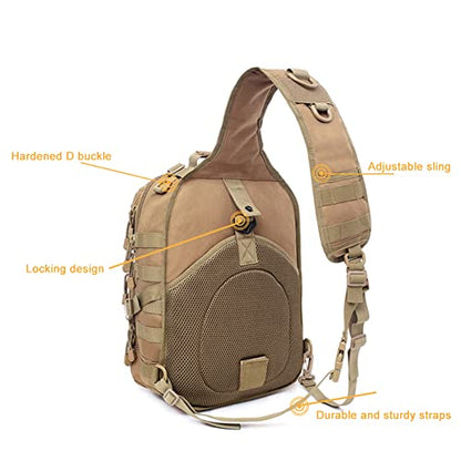 Men's Tactical Sling Bag Small Crossbody Backpack Military Rover Shoulder Pack Molle Assault Range Bag Camping Hunting - color: Brown