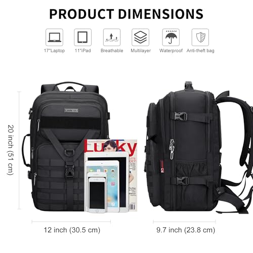 WITZMAN Carry On Travel Backpack for Men Large Convertible 45L Fit 17 Inch Laptop Backpack 3 in 1 Bag for Airline Approved(B688 Black) - color: Black
