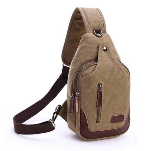 Canvas Sling Bag for Men Crossbody Chest Bag Casual Daypack Rucksack Small Crossbody Backpack with Adjustable Strap - color: Khaki