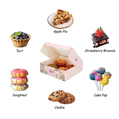 20 Pack Bakery Boxes with Window Small 6x6x2 inch for Cookie, Candy, Pastry, Brownie, Chiffon Cake, Tart, Pie, Waffle (Pink-Flamingo) - color: Pink-Flamingo