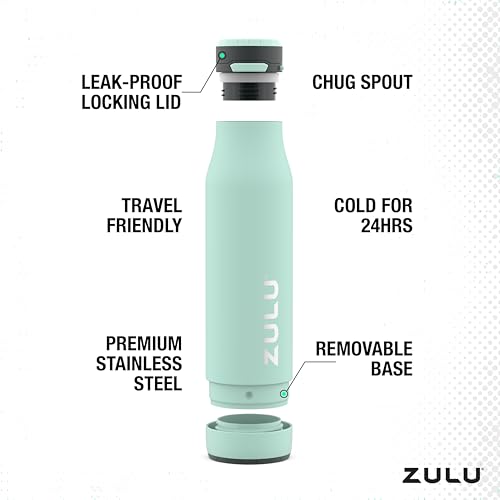 Zulu Ace 24oz Vacuum Insulated Stainless Steel Water Bottle with Chug Spout | Leak-Proof Locking Lid and Removable Base |Reusable Bottle for Cycling Sports Gym Travel Bicycle Bottle Cage | Yucca - color: Yucca
