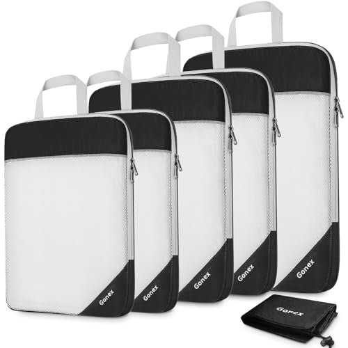 Compression Packing Cubes, Gonex Extensible Storage Mesh Bags Organizers - color: 6-1-Black, size: Set of 6 New Size
