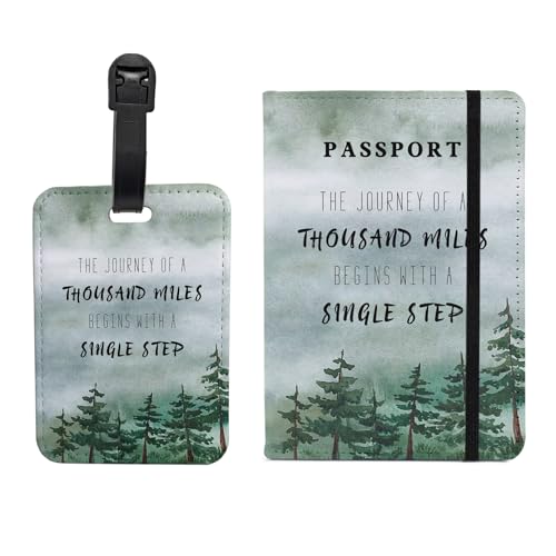 Passport Holder Set,Passport Holder and Luggage Tag,Cover for Men and Women,Wallet, Case,Travel Accessories（5.82 * 3.93 inch） - color: Green trees(Passport Holder + Luggage Tag)