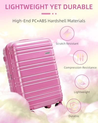 LARVENDER Carry on Luggage 22x14x9 Airline Approved Hardshell Suitcase with Wheels TSA Lock, PC+ABS Lightweight Suitcase Set for Women with Travel Backpack, Glossy Berry - color: Glossy Berry (XL-BP), size: 3 Piece Set (Backpack/TB/20)