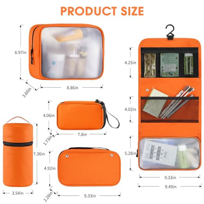 Toncoke Travel Toiletry Bag Set, Hanging Toiletry Bag Premium Faux Leather, Toiletry Bag for Women & Men, Travel Essentials Makeup Bag Water-resistant, Faux Leather Orange - color: Faux Leather Orange