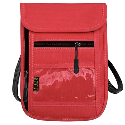 RFID Blocking Travel Neck Wallet Pouch and Passport Holder, Travel Neck Pouch Passport Holder for Women & Men - Red - color: Red