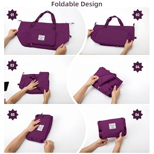 Large Capacity Foldable Travel Bag, Expandable lightweight Carry on Bag, Dry with Wet Separation Spor Duffel Bags (Fuchsia) - color: Fuchsia