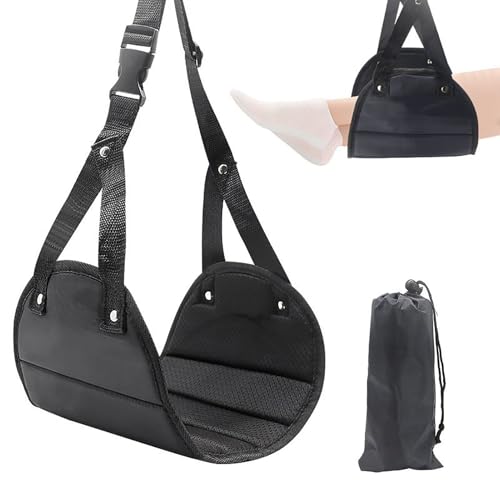 Airplane Travel Footrest Hammock, Airplane Foot Hammock to Relax Your Feet, Comfy Feet Hanger Plane Footrest for Long Trip, Feet Hammocks for Plane, Long Flight Foot Rest,Travel Essentials - color: Black