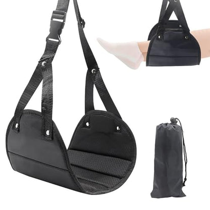 Airplane Travel Footrest Hammock, Airplane Foot Hammock to Relax Your Feet, Comfy Feet Hanger Plane Footrest for Long Trip, Feet Hammocks for Plane, Long Flight Foot Rest,Travel Essentials - color: Black