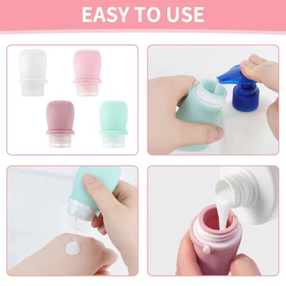 4 Pack 1oz Silicone Travel Bottles Leak Proof Squeeze Bottles For Toiletries Shampoo Conditioner Lotion Salad Dressing Travel Size Containers - color: Light pink, dark pink, green, white