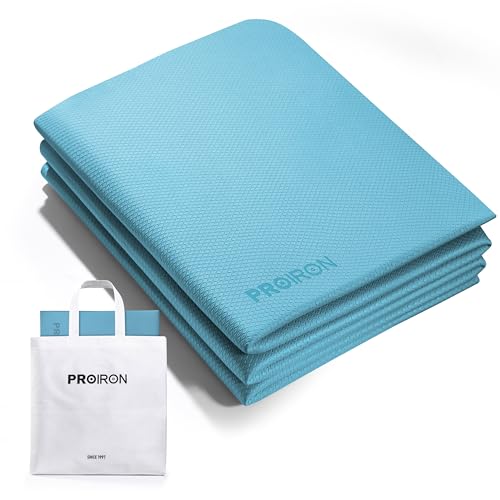 PROIRON Foldable Yoga Mat 0.24"/0.16" for Home Workout & Travel, Non Slip Travel Yoga Mats with Carry Bag, Packable Yoga Mat for Home Gym, Pilates, Fitness,Stretching - color: (0.24" TPE) Turquoise